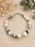Moonlit Balance Bracelet — Rainbow Moonstone with Black Tourmaline - Size 7.5