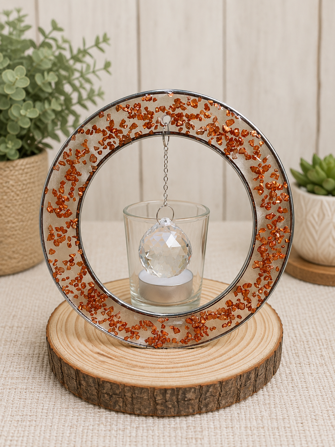 Amber Glow Crystal Candle Holder