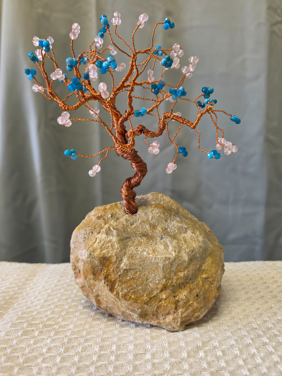 AAA Rose Quartz & AAA Blue Apatite Gemstone Tree