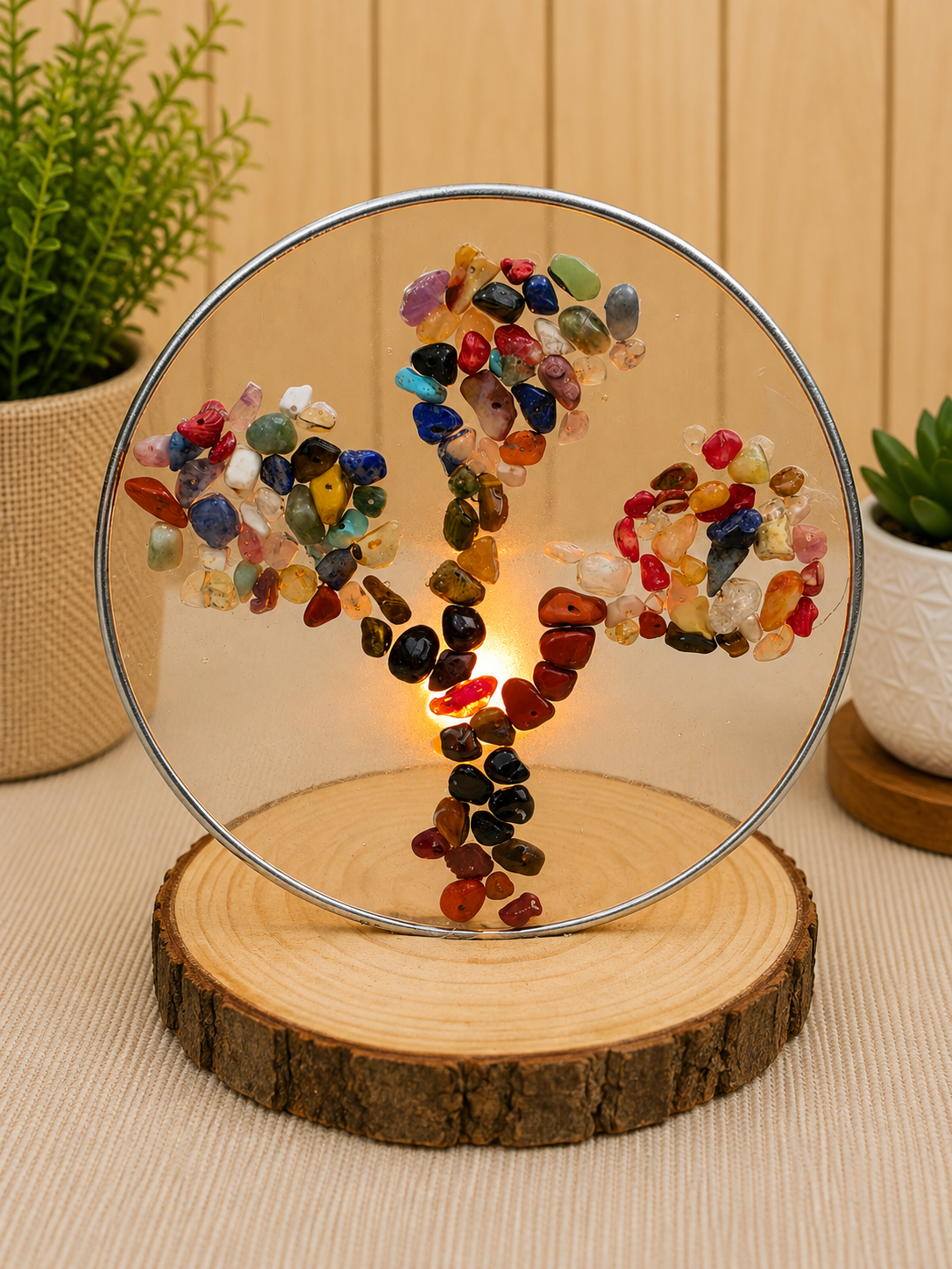 🌿 Tree of Many Stones — Natural Gemstone Resin Candle Display