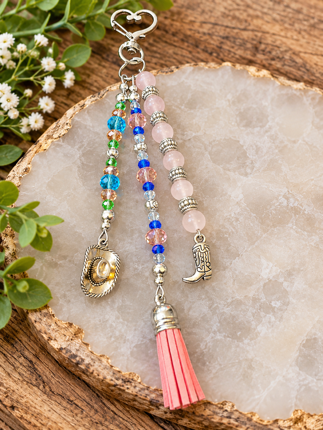 Rose Quartz Bag Purse Charm