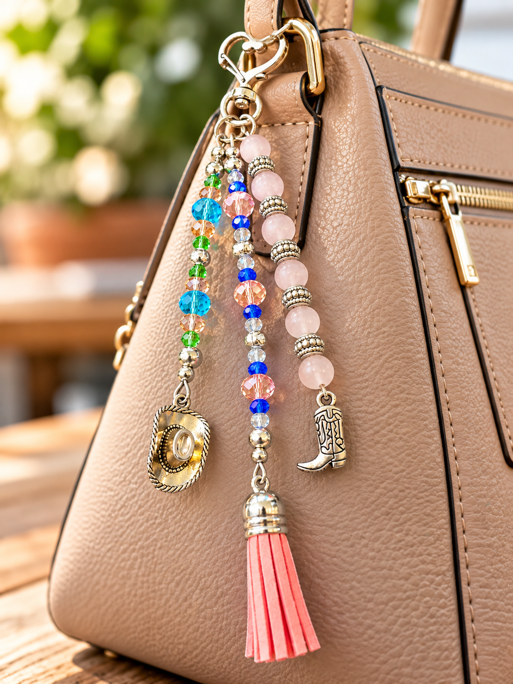 Rose Quartz Bag Purse Charm