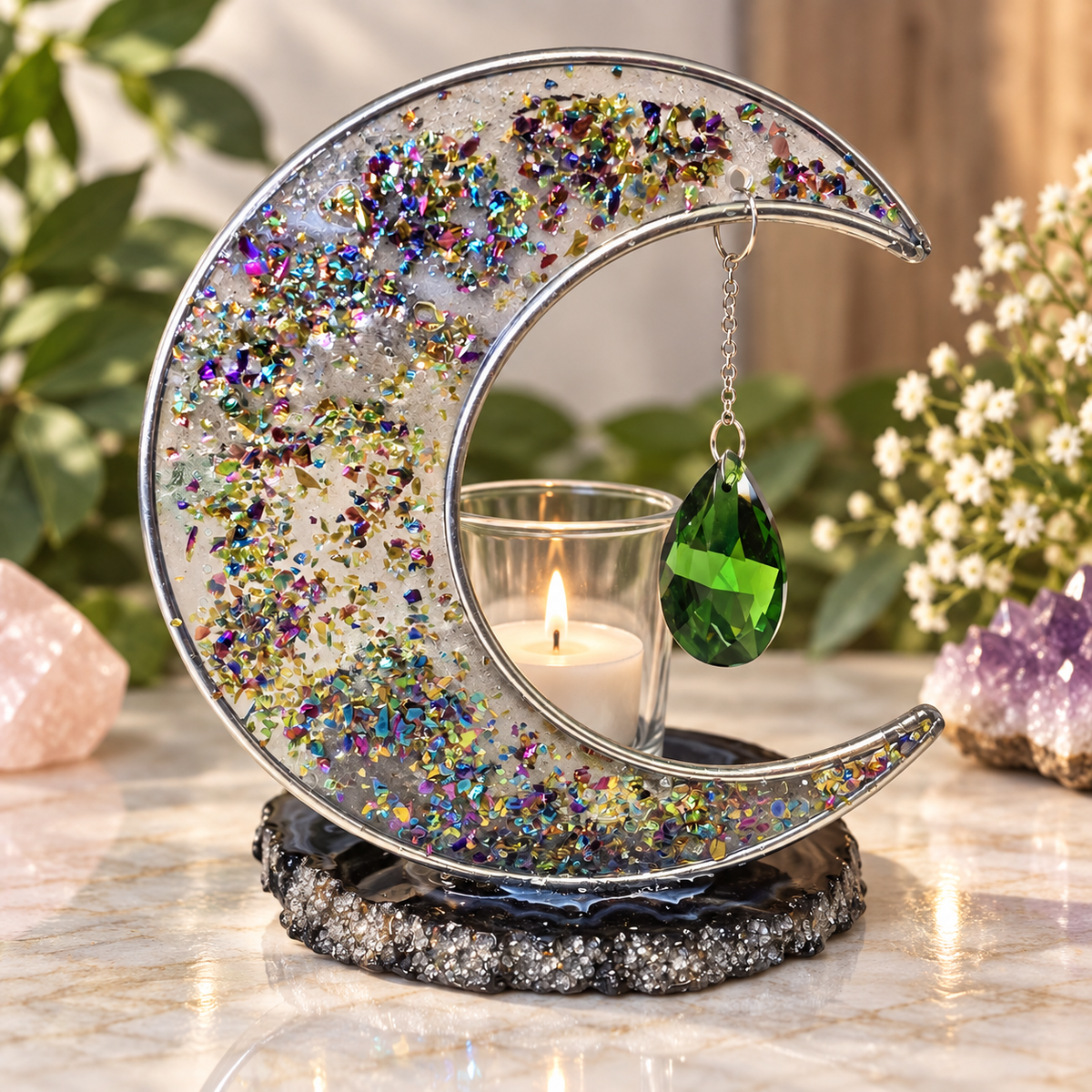 Mystic Emerald Moonlight Candle Holder